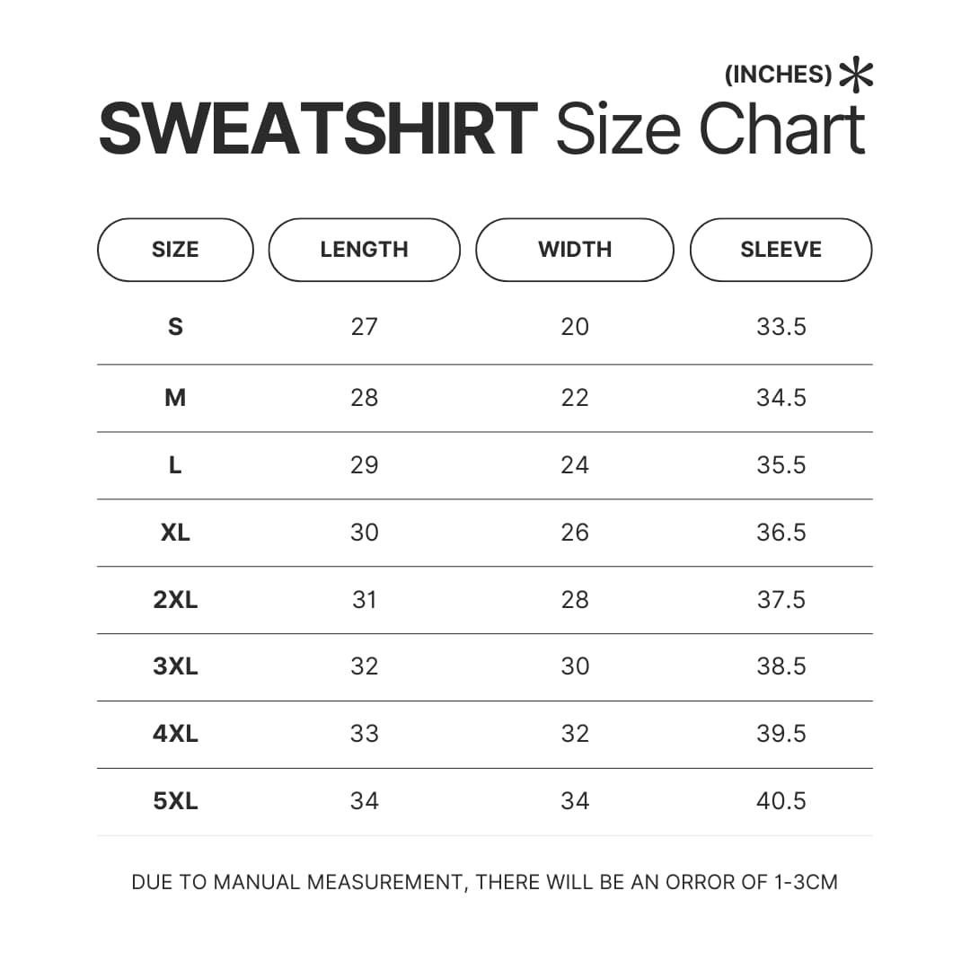 Sweatshirt Size Chart - Chainsaw Man UK Shop