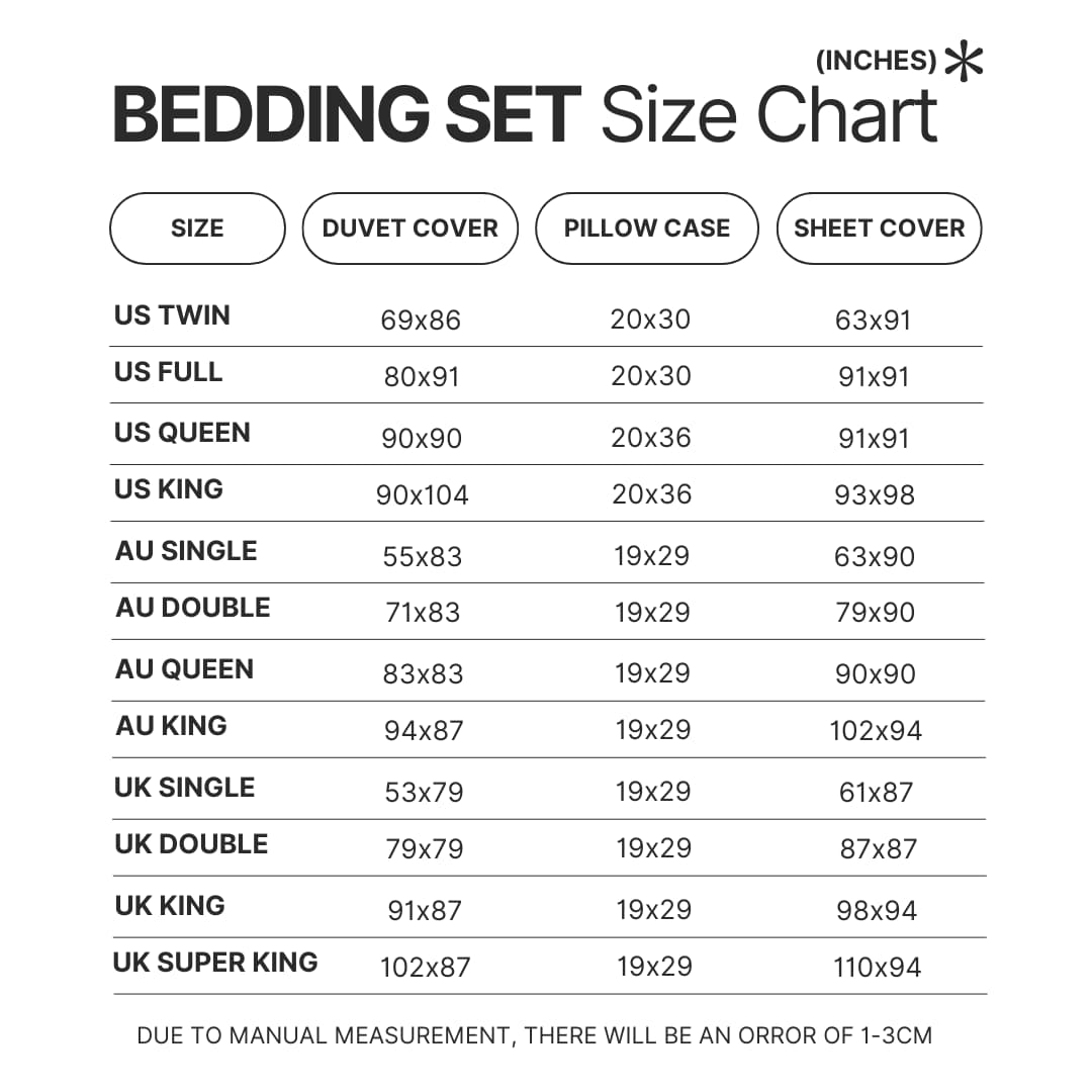 Bedding Set Size Chart - Chainsaw Man UK Shop
