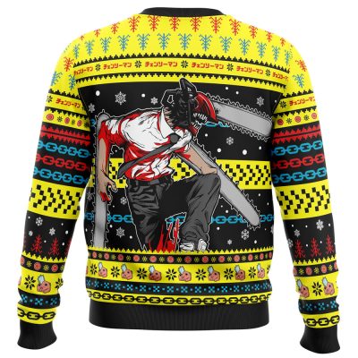 Christmas Chainsaw Man Chainsaw Man Ugly Christmas Sweater BACK mockup - Chainsaw Man UK Shop