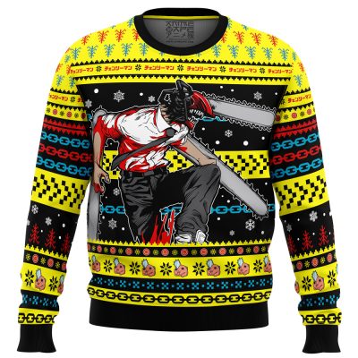 Christmas Chainsaw Man Chainsaw Man Ugly Christmas Sweater FRONT mockup - Chainsaw Man UK Shop