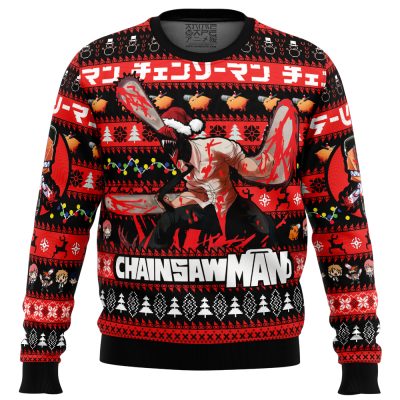 Christmas Denji ChainsawMan Ugly Christmas Sweater FRONT Backup - Chainsaw Man UK Shop