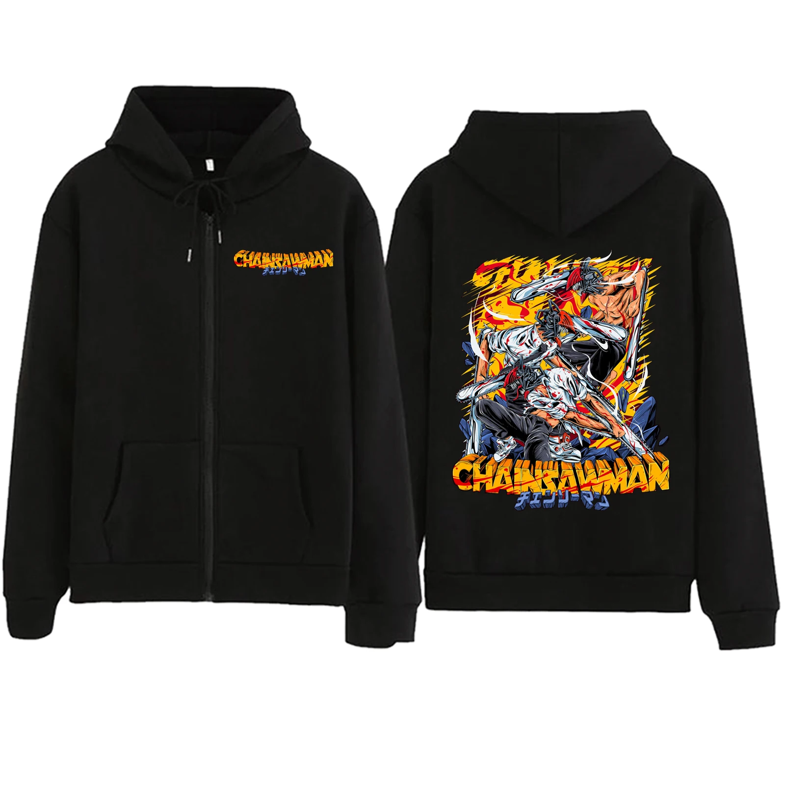 Hot Animr Chainsaw Man Zipper Hoodie Harajuku Pullover Tops Sweatshirt Streetwear Anime Fans Gift - Chainsaw Man UK Shop