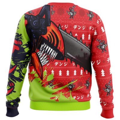Hybrid Form Denji CM Ugly Christmas Sweater BACK mockup - Chainsaw Man UK Shop
