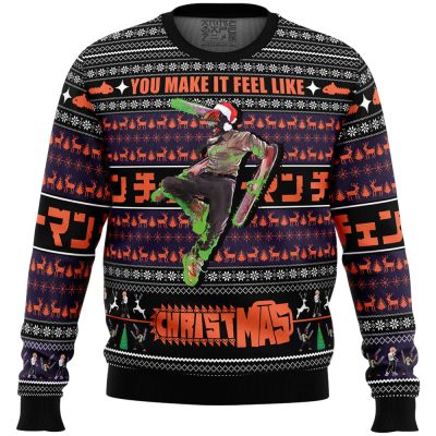 You Make It Feel Like Christmas Chainsaw Man Ugly Christmas Sweater FRONT mockup - Chainsaw Man UK Shop