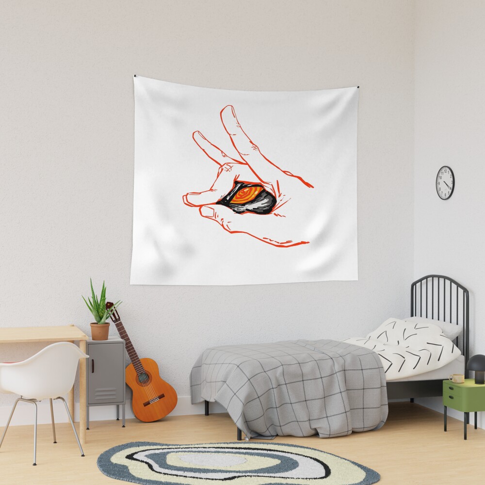 Kon Fox Demon Chainsaw Red Line Art Tapestry