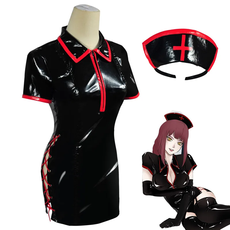 Anime Chainsaw Man Cosplay Costume Makima Nurse Uniform Artificial PU Leather Dresses and Nurse Cap New - Image 6